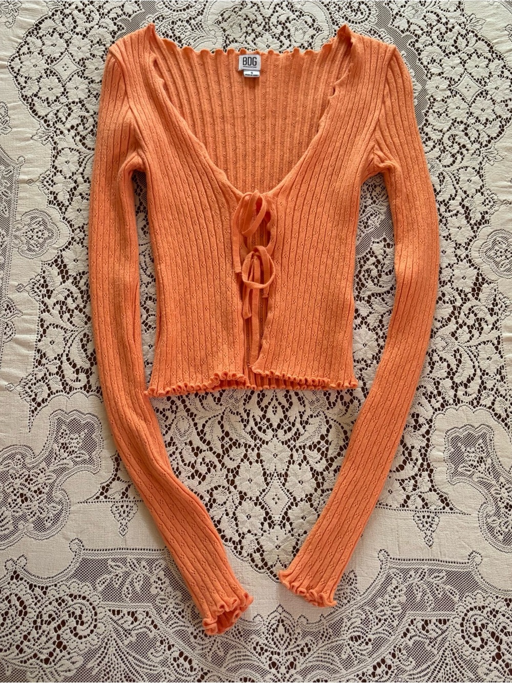 orange pointelle urban outfitters long sleeve